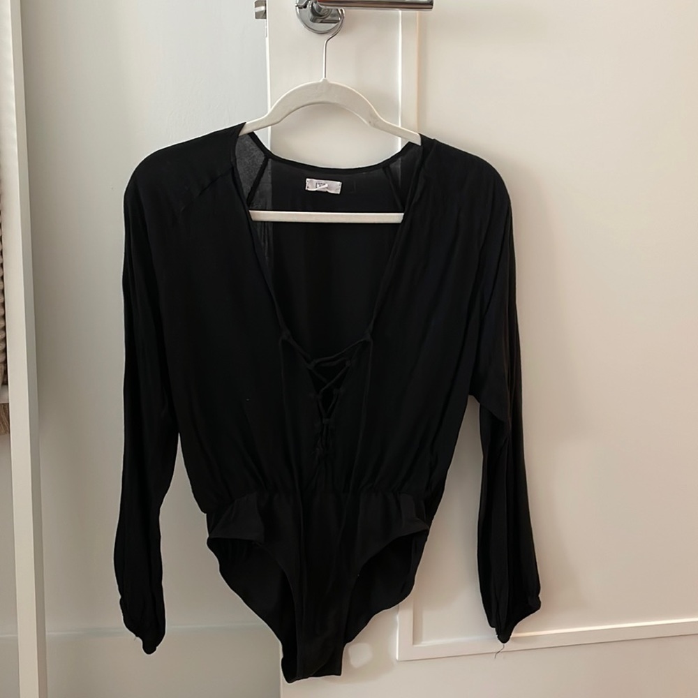 Lucca Couture Black Long Sleeve Bodysuit, S
